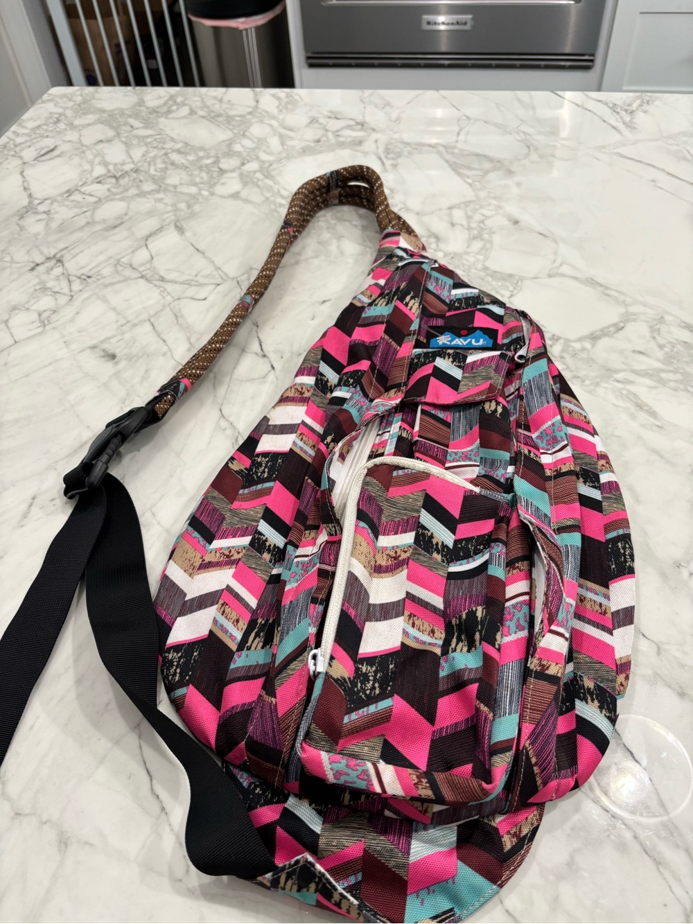 Kavu Pink Multi Chevron Rope Strap Crossbody Sling Bag